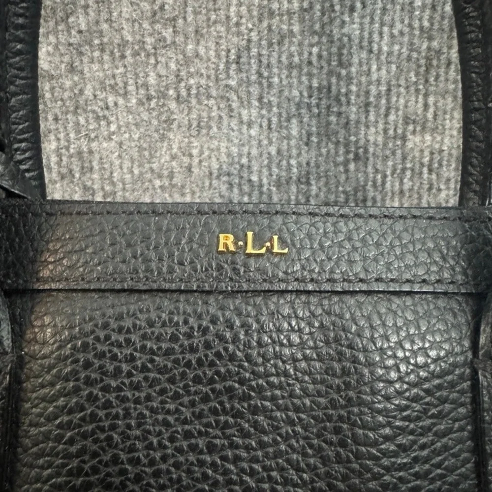 Lauren Ralph Lauren Black Pebbled Leather Satchel Crossbody Bag Gold Hardware